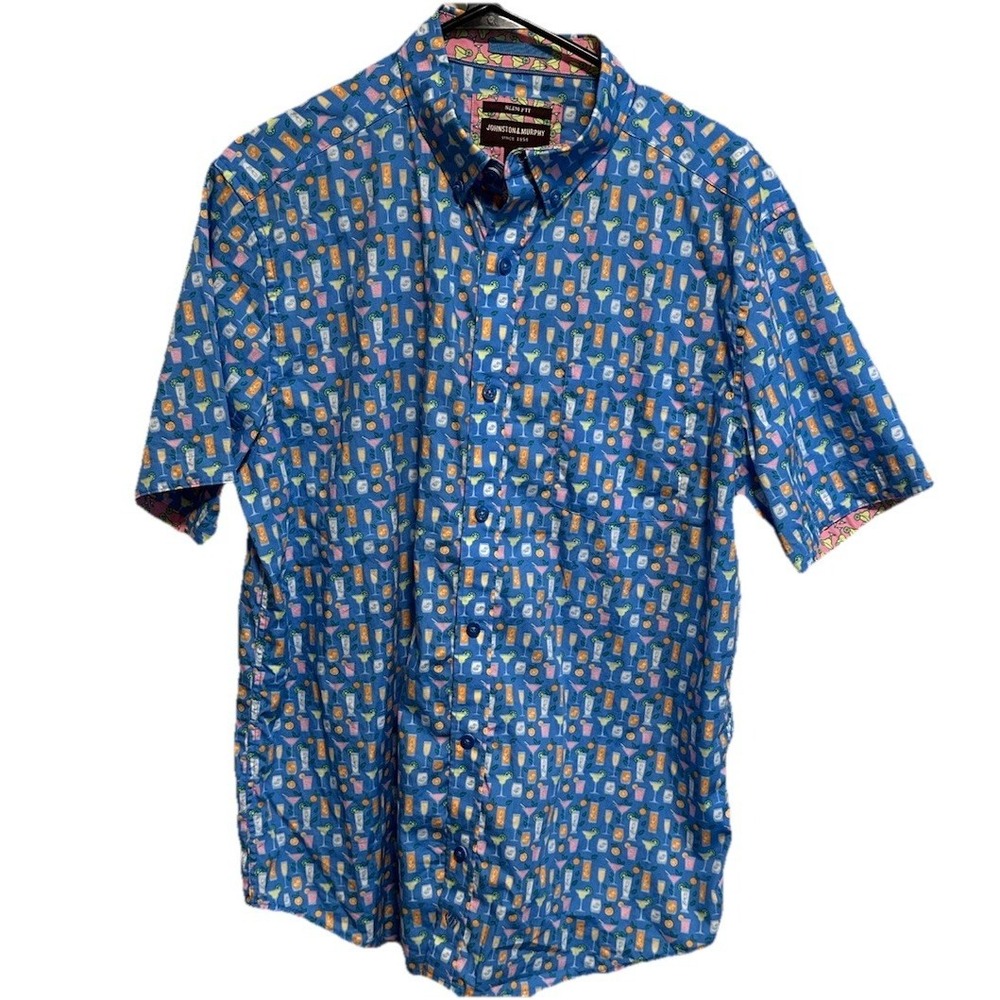Johnston & Murphy Men's Short Sleeve Cocktail Shirt Size L 100% Cotton